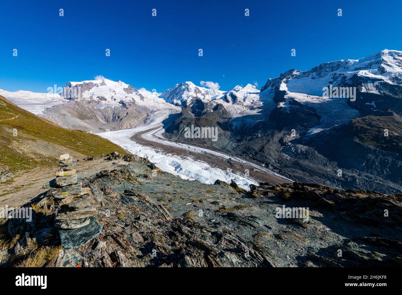 Berge und Gletscher auf den Penninalpen, Gornergrat, Zermatt, Wallis, Schweiz, Europa Stockfoto