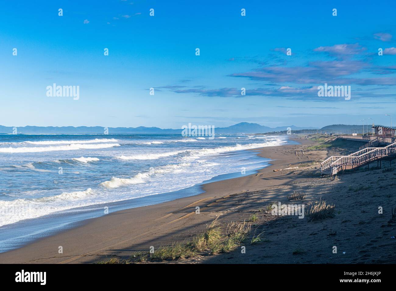 Strand bei Ochotskoje, Sachalin, Russland, Eurasien Stockfoto