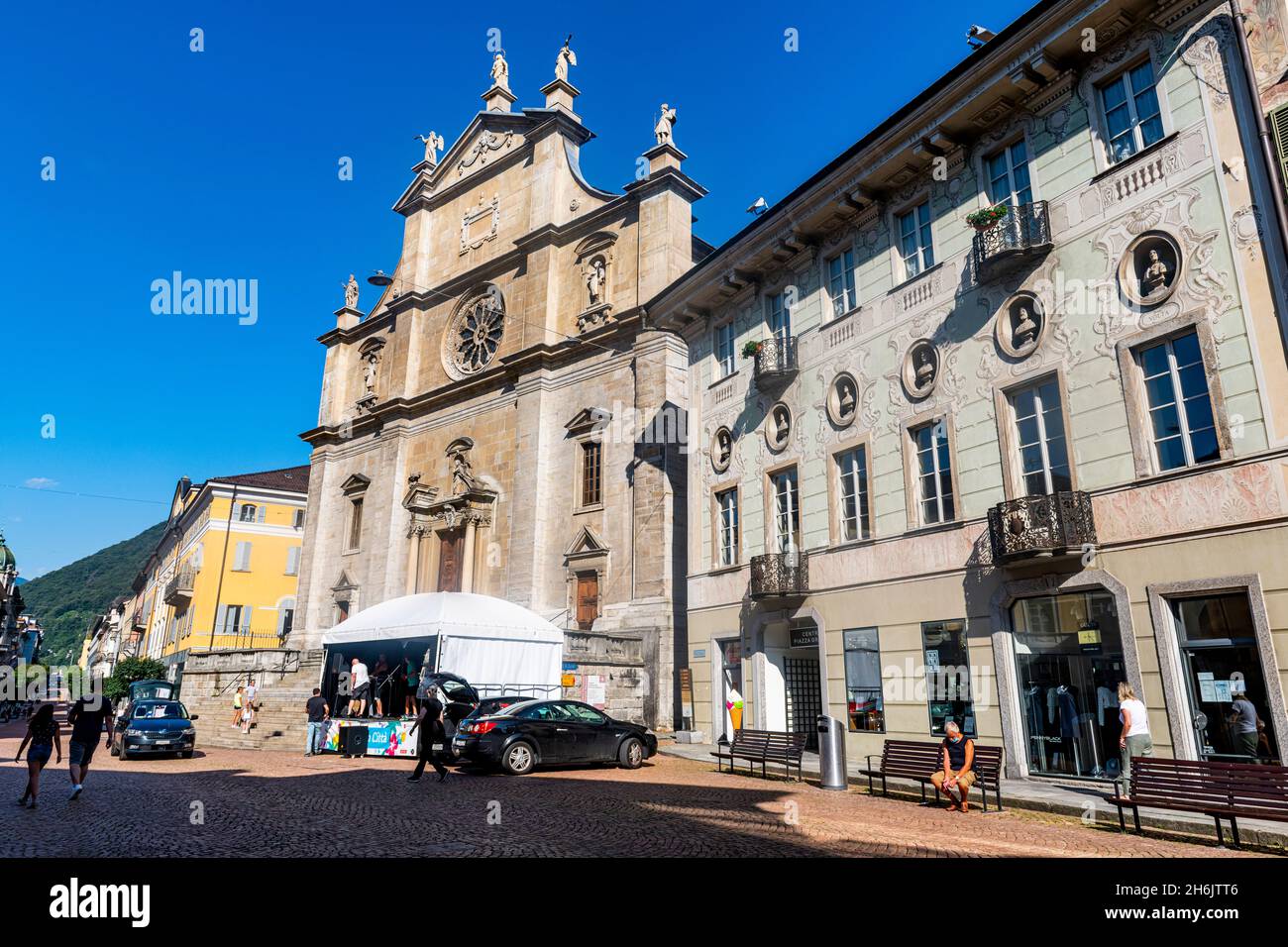 Innenstadt von Bellinzona, UNESCO-Weltkulturerbe, drei Schlösser von Bellinzona, Tessin, Schweiz, Europa Stockfoto