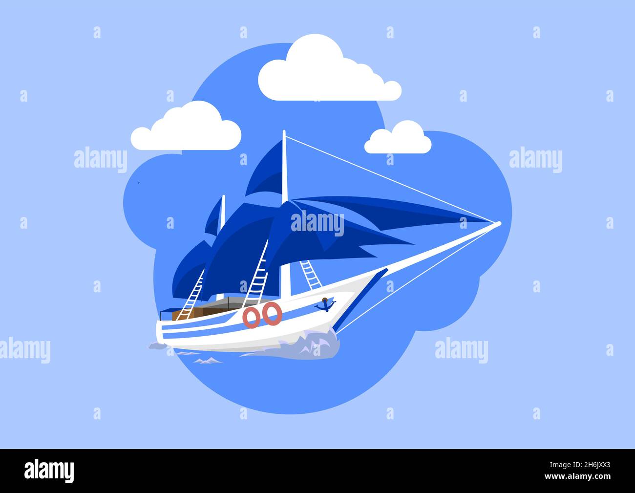 Die Abbildung eines Segelbootes im Vektor. Einfache Bearbeitung im EPS-Format. Geeignet für Geschäftsreisen oder Aktivitäten auf dem Meer. Stock Vektor
