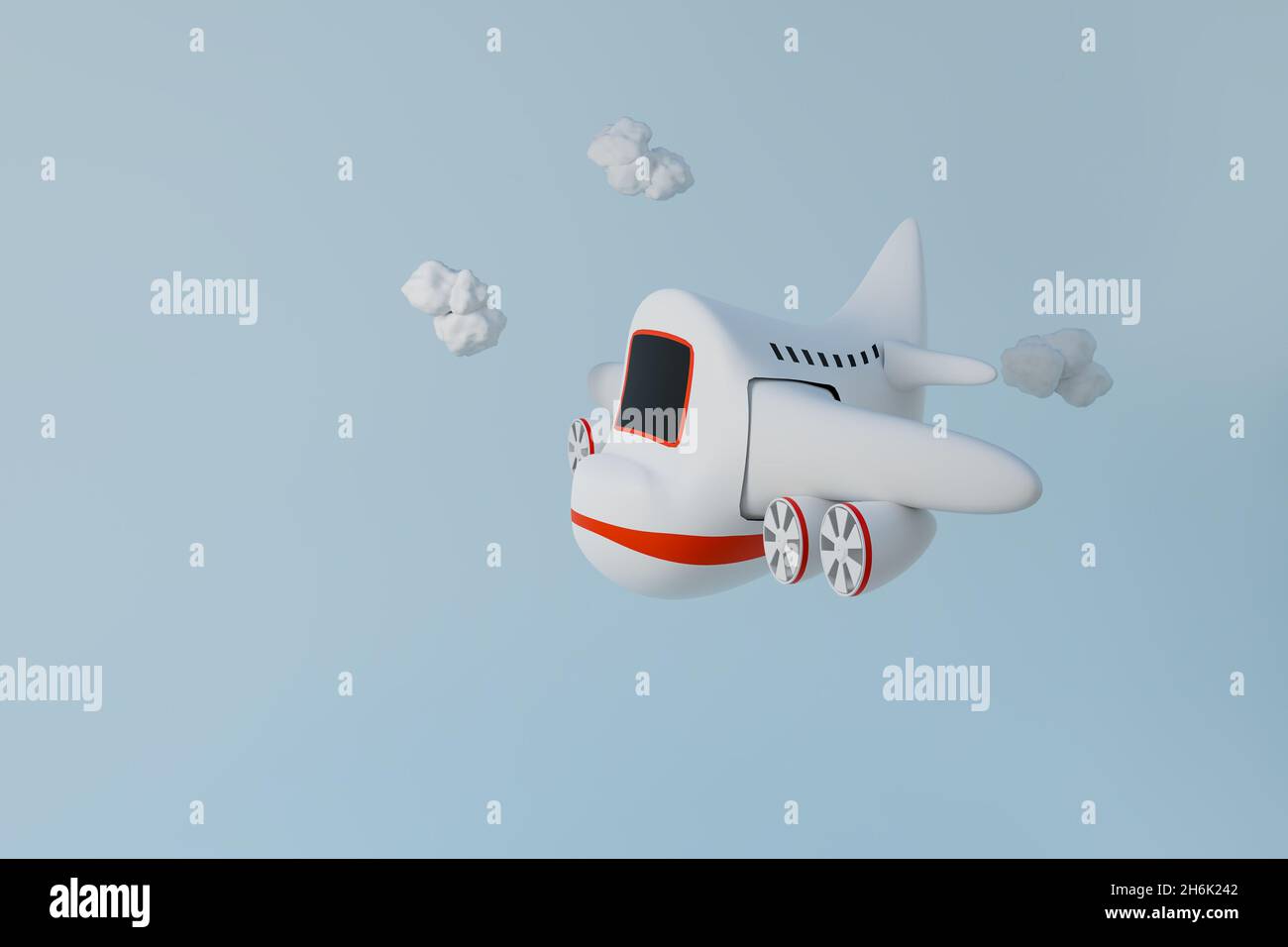 Lustiges Flugzeug mit niedriger Polygonwolke, 3d-Darstellung Stockfoto