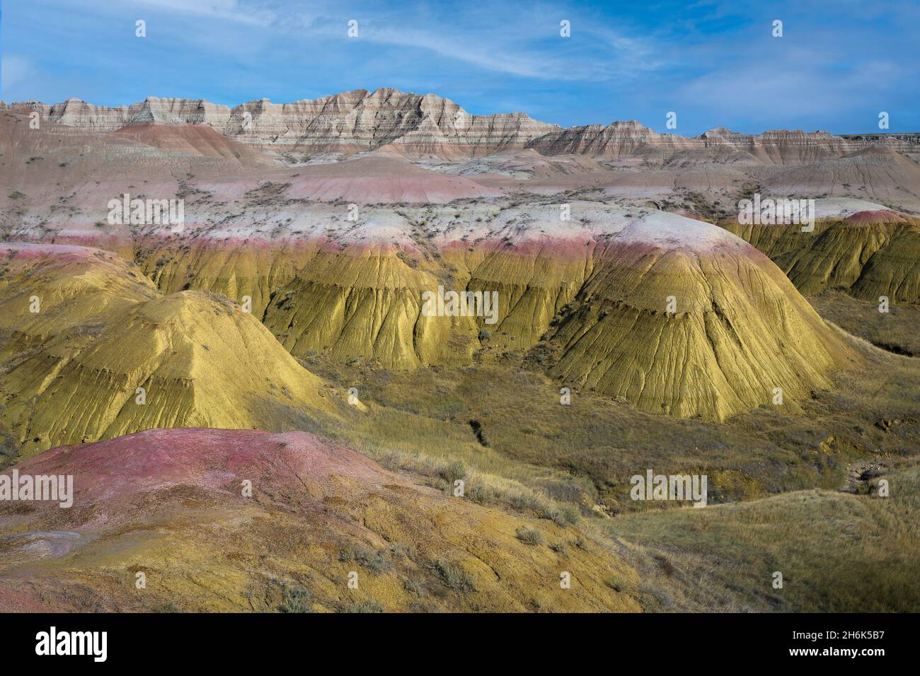 Yellow Mounds Area im Badlands National Park in der Nähe von Wall, South Dakota Stockfoto