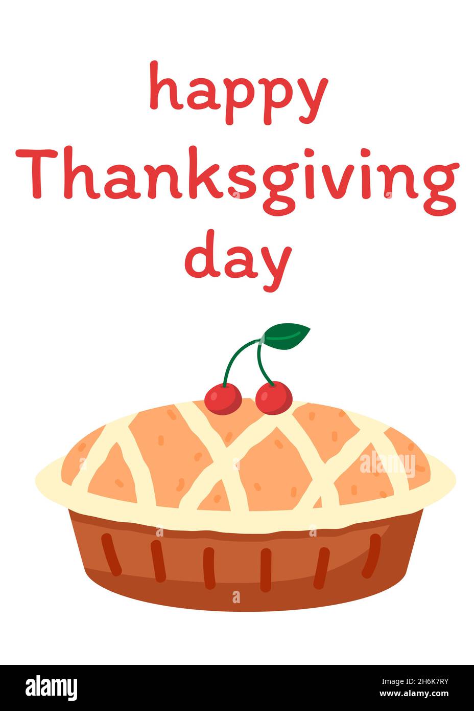 Happy Thanksgiving Day, positive Karte mit Kirsch- und Kürbiskuchen. Grußkarte, Flyer, Banner, Poster-Vorlage. Kochen Urlaub Herbst Essen für Stock Vektor