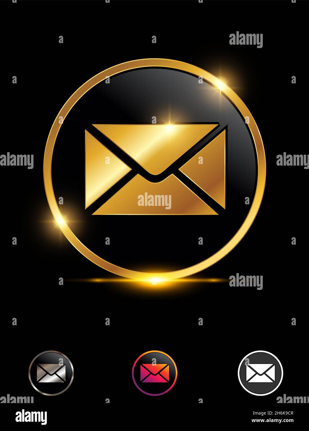 Ein Vektor-Illustrationssatz aus goldenem Briefumschlag mit Kreiszeichen Stock Vektor