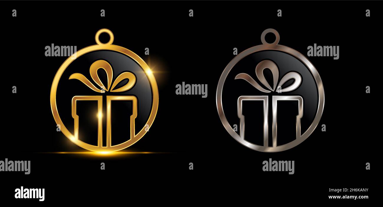 Ein Vektor-Illustration Satz von Gold und Silber Geschenkbox Kreis Dekoration Vektor-Zeichen Stock Vektor