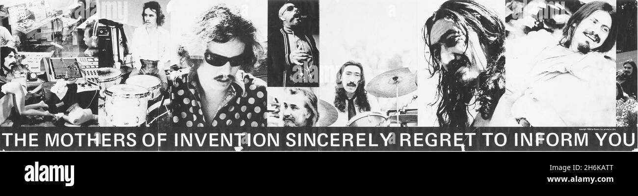 Frank Zappa Studioalbum, Burnt Weeny Sandwich. Kunst des US-Designers Cal Schenkel, der fast alle Ärmel von Zappa durchmachte. Dies ist eine originale US-Vinylpressung mit dem berühmten Montage-Cover, das nach der Teilung von Mothers of Invention im Jahr 1970 veröffentlicht wurde. Dies ist das seltene Poster, das in das Original US-Vinyl kam. Stockfoto