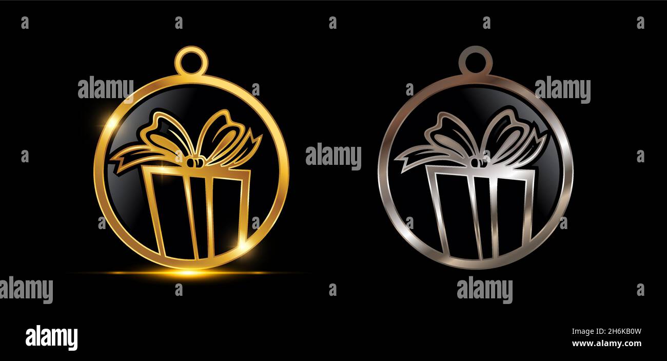 Ein Vektor-Illustration-Set aus Gold und Silber Geschenkbox Kreis Dekoration Vektor-Zeichen Stock Vektor