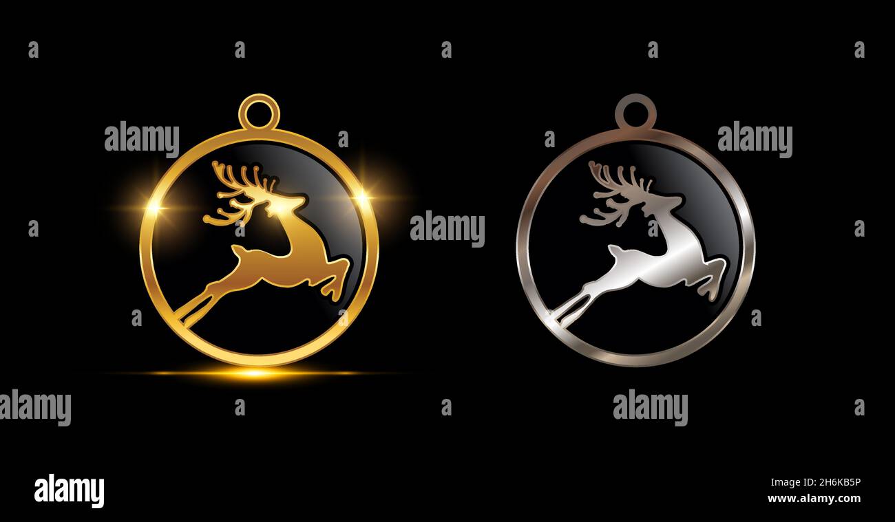 Ein Vektor-Illustration-Set aus Gold und Silber Weihnachtshirsch Kreis Dekoration Vektor-Zeichen Stock Vektor