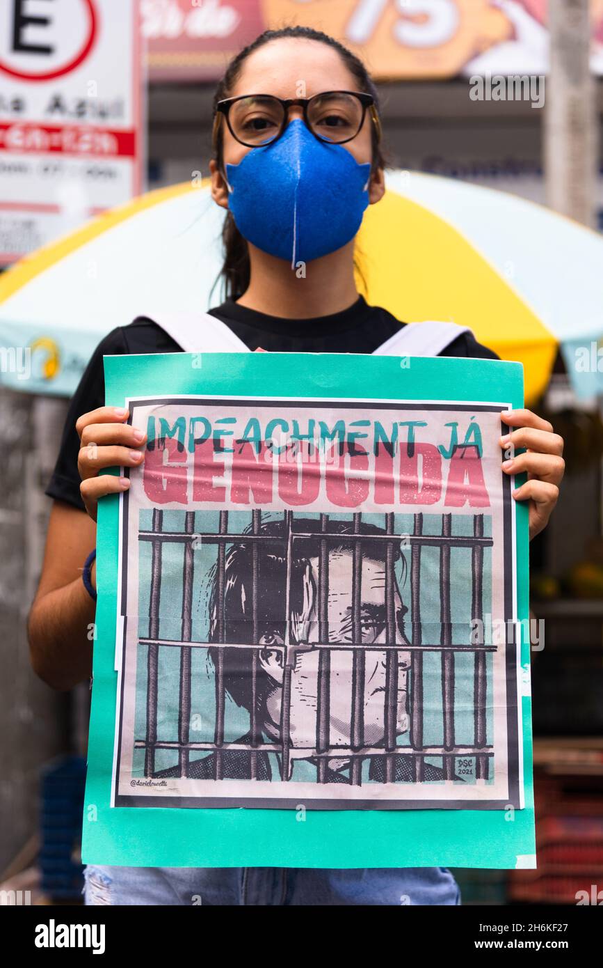 Demonstranten protestieren in der Stadt Salvador gegen die Regierung von Präsident Jair Bolsonaro. Stockfoto