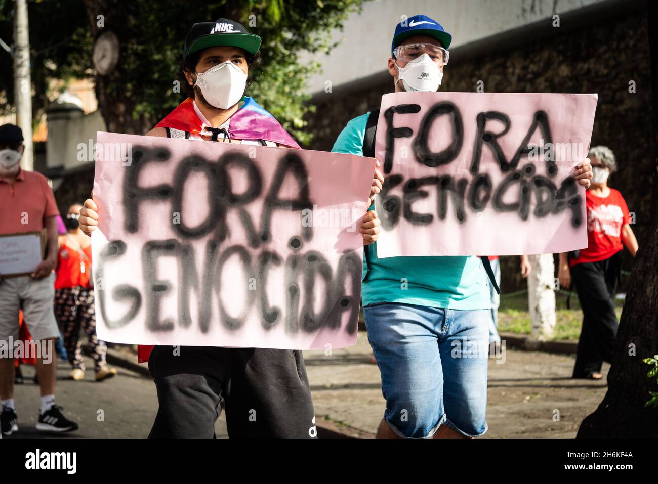 Demonstranten protestieren in der Stadt Salvador gegen die Regierung von Präsident Jair Bolsonaro. Stockfoto