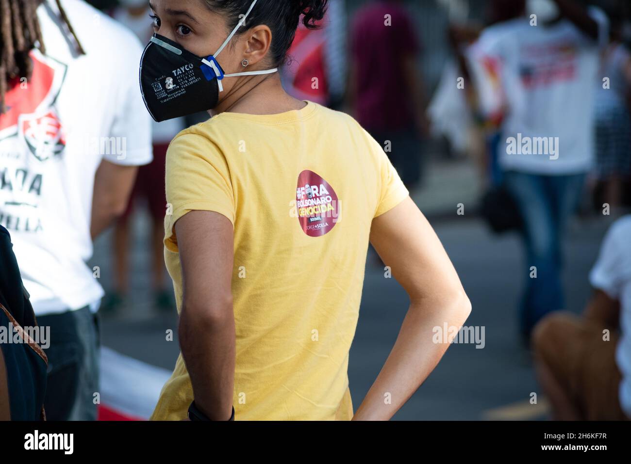 Demonstranten protestieren in der Stadt Salvador gegen die Regierung von Präsident Jair Bolsonaro. Stockfoto