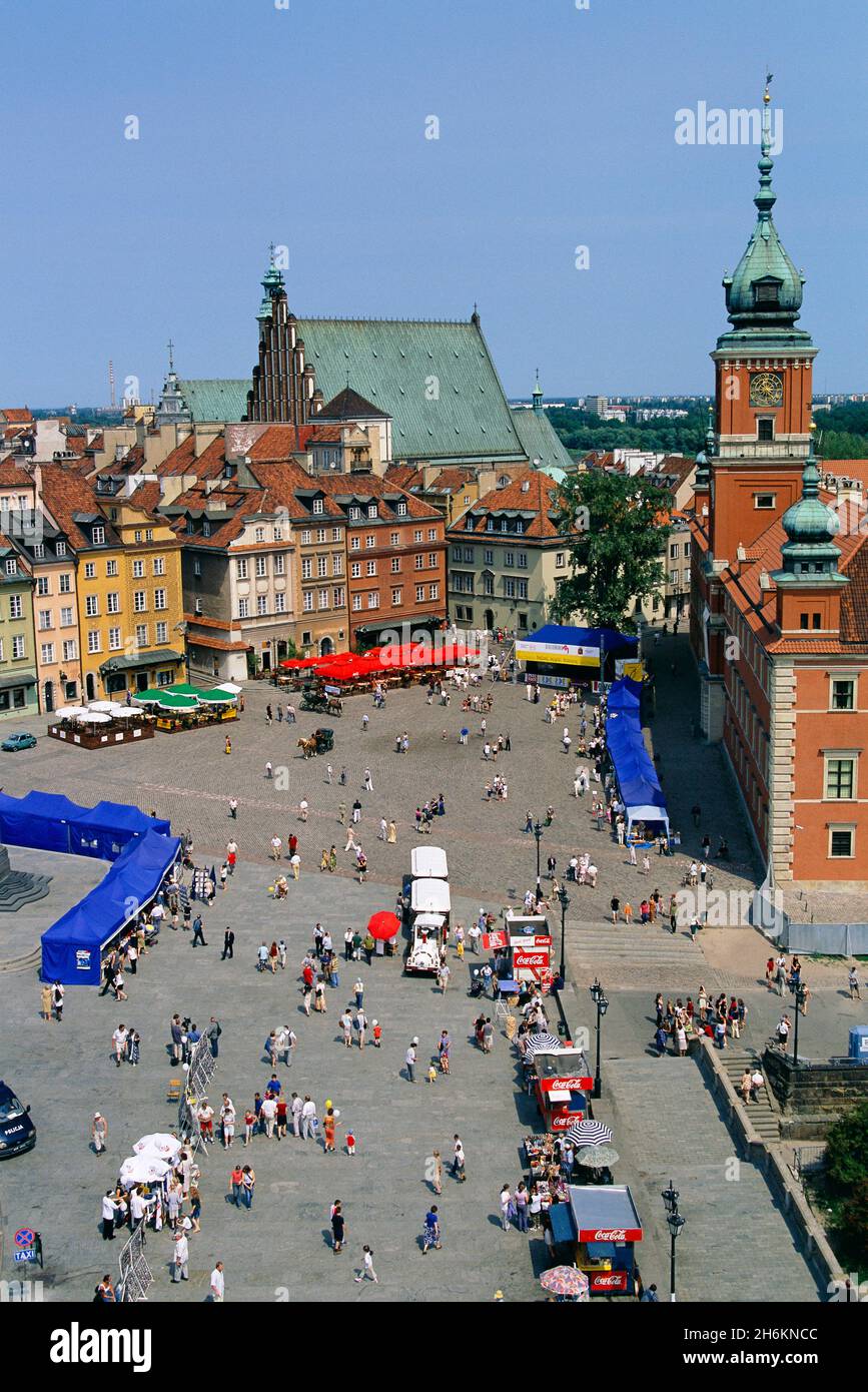 Erhöhte Ansicht des Schlossplatzes, Altstadt, Warschau, Polen Stockfoto