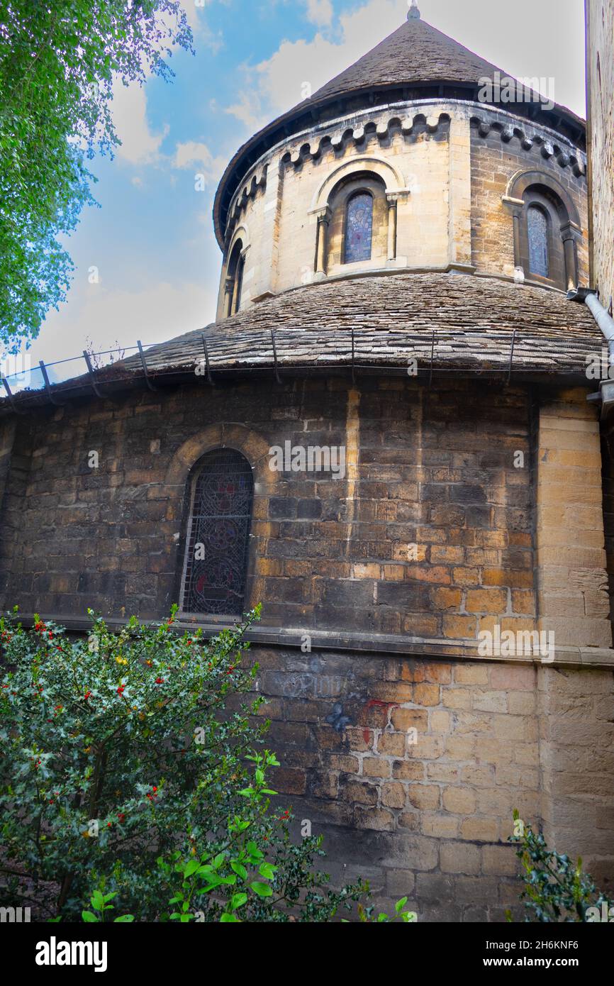 Seite der Round Church in Cambridge, England. Nach dem Vorbild der Grabeskirche in Jerusalem Stockfoto