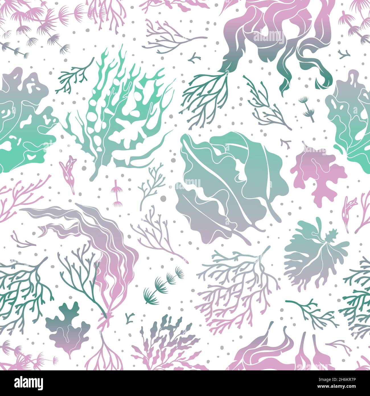 Seegras-Nahtloses Muster. Marine Pflanzen Silhouette Textur. Seetang endlose Vektor-Tapete Stock Vektor