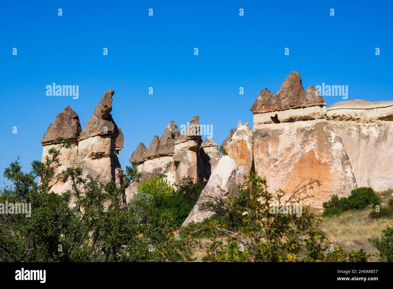 Feenkamine. Feenkamine in Pasabagi Cappadocia. Reisen in die Türkei oder Kappadokien Hintergrundbild. Stockfoto