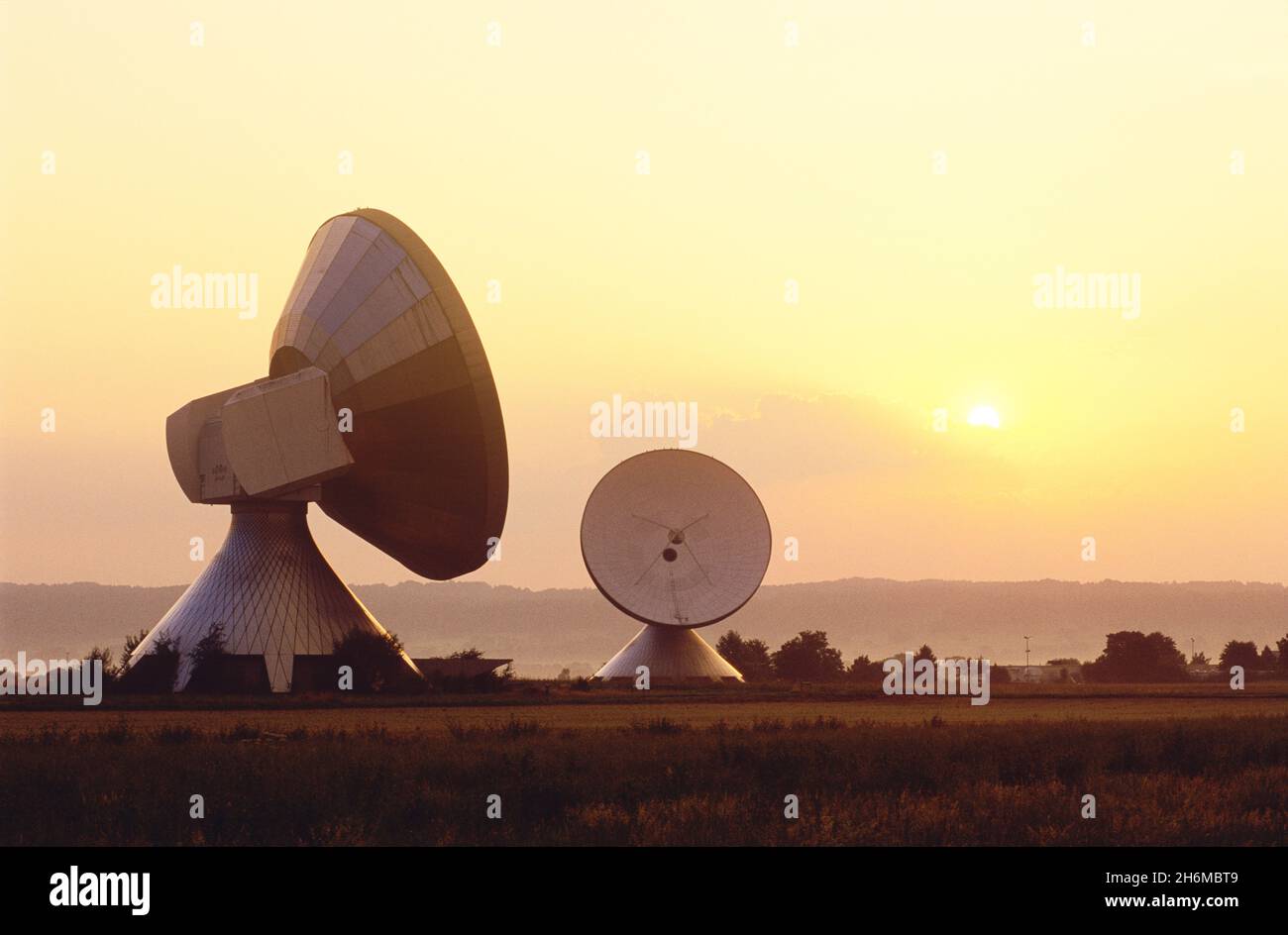 Satelliten-Bodenstation Raisting, Deutschland Stockfoto
