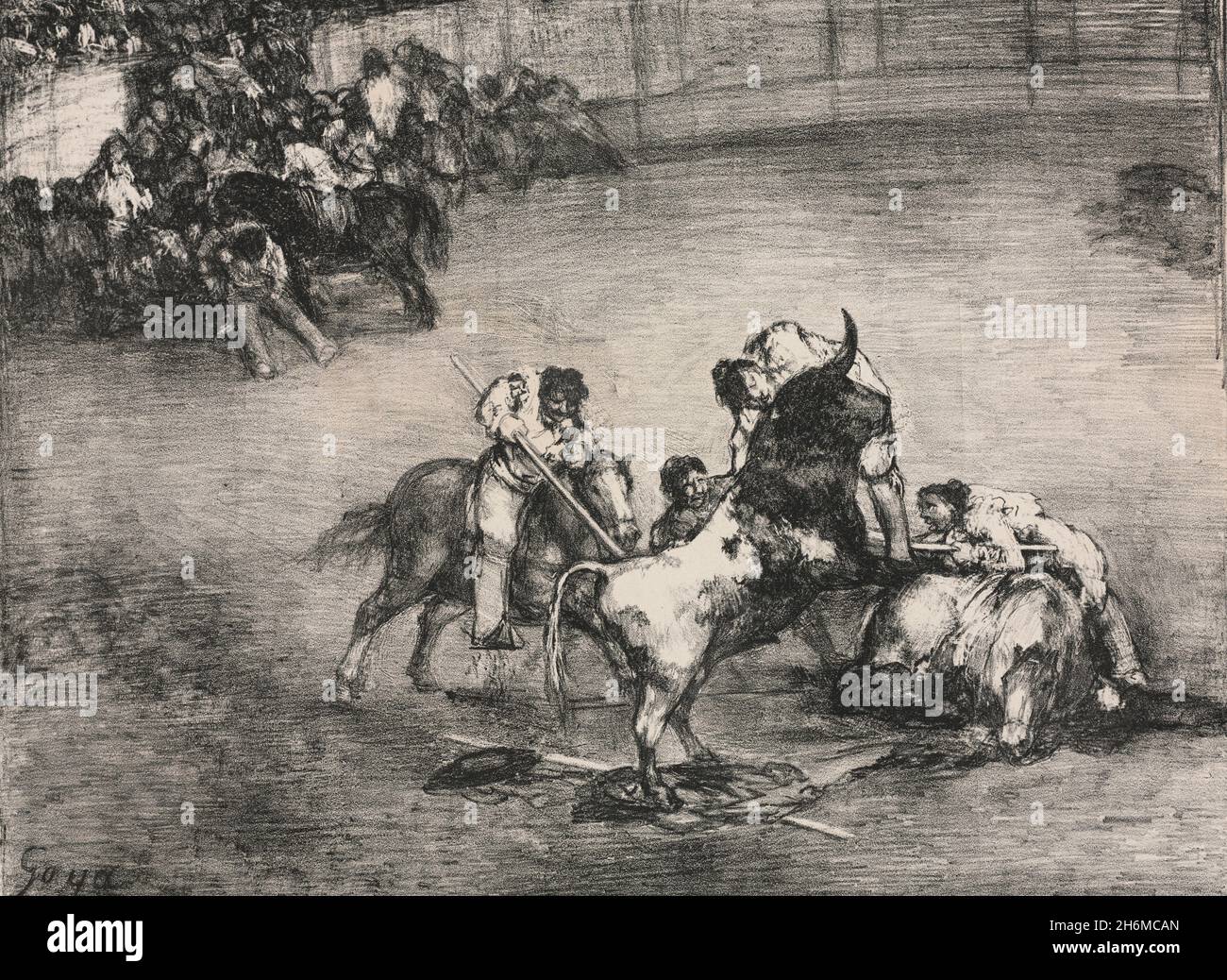 Die Bullen von Bordeaux: Picador gefangen von einem Bullen von Francisco de Goya. Um 1825 Stockfoto