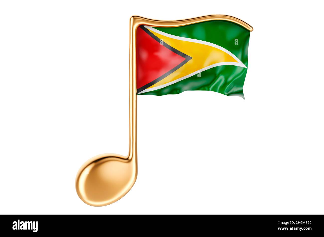 Musikalische Note mit guyanischer Flagge. Musik in Gayana, Konzept. 3D-Rendering auf weißem Hintergrund isoliert Stockfoto