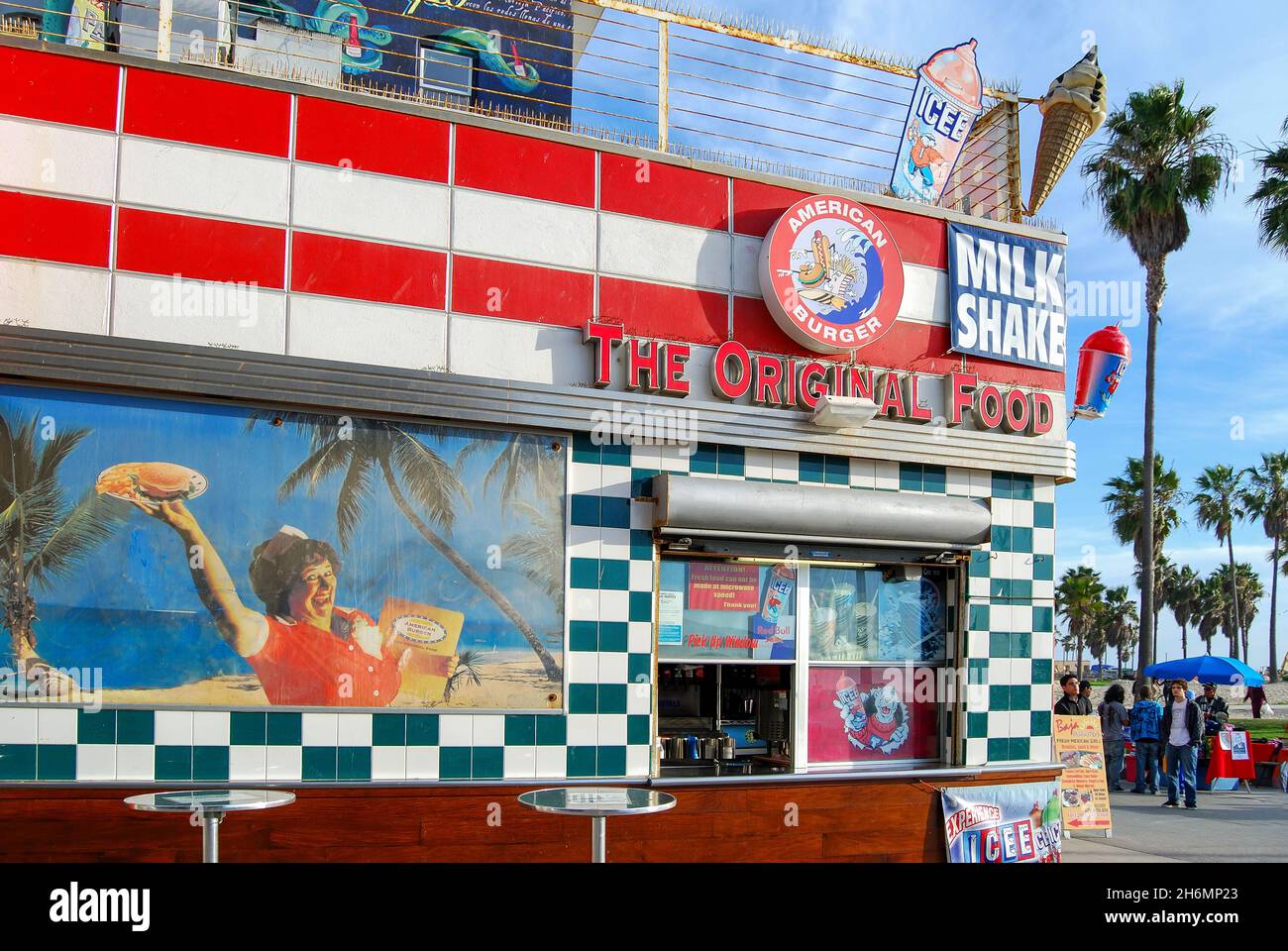 American Burger Diner, Ocean Front Walk, Venice Beach, Los Angeles, Kalifornien, Vereinigte Staaten von Amerika Stockfoto