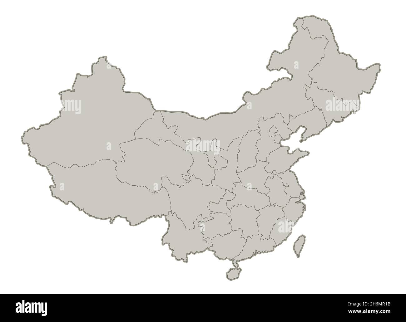 China-Karte, einzelne Regionen, leer Stockfoto