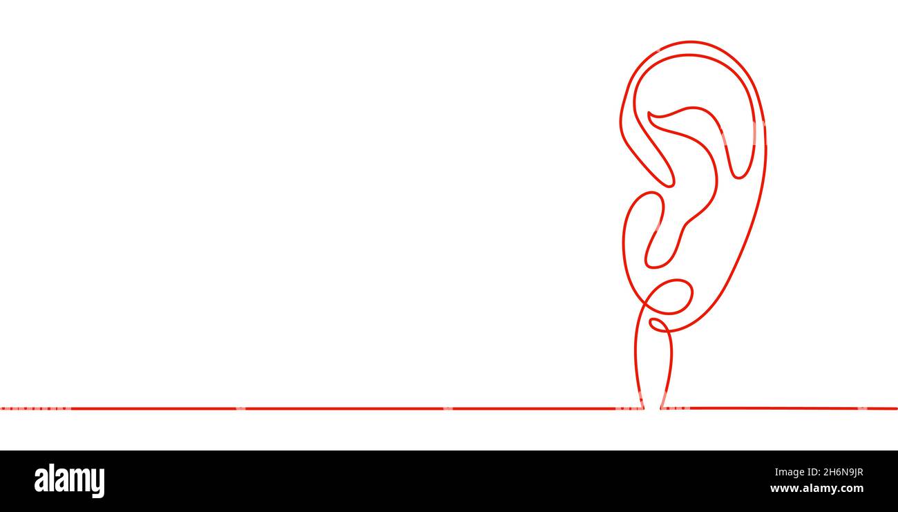 Menschliches Ohr durchgehende einzeilige Zeichnung. World Deaf Day Single Line Konzept. Minimalistische Vektorgrafik. Stock Vektor