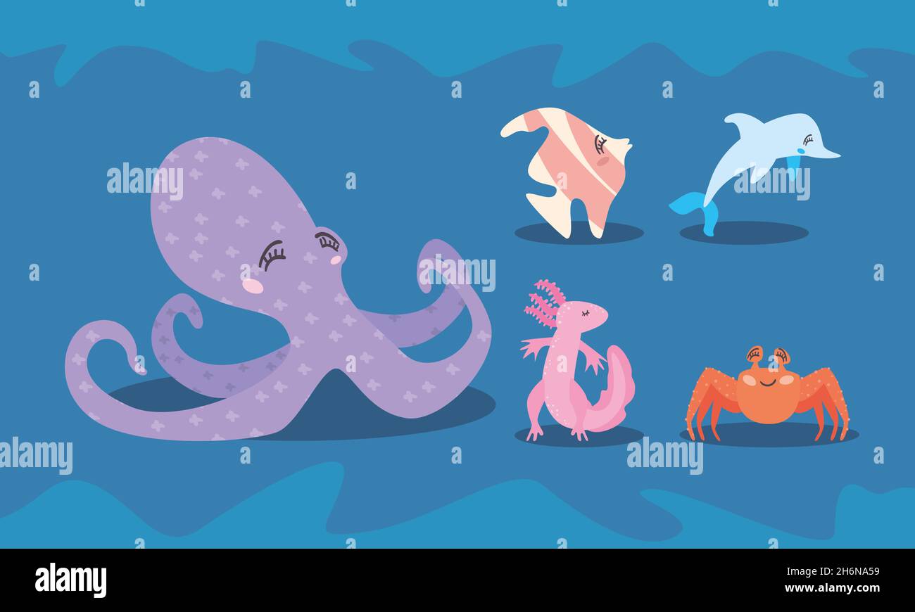 Set mit fünf Unterwasserfischen Stock Vektor