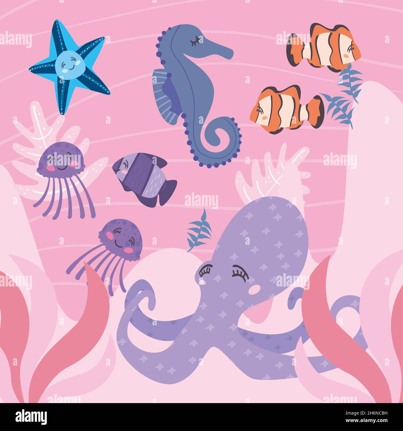 Unterwasserlebenskarte mit Fischen Stock Vektor