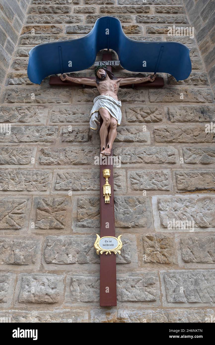 Christuskreuz in der Matthäuskirche, Wiesenthau, Oberfranken, Bayern, Deutschland Stockfoto