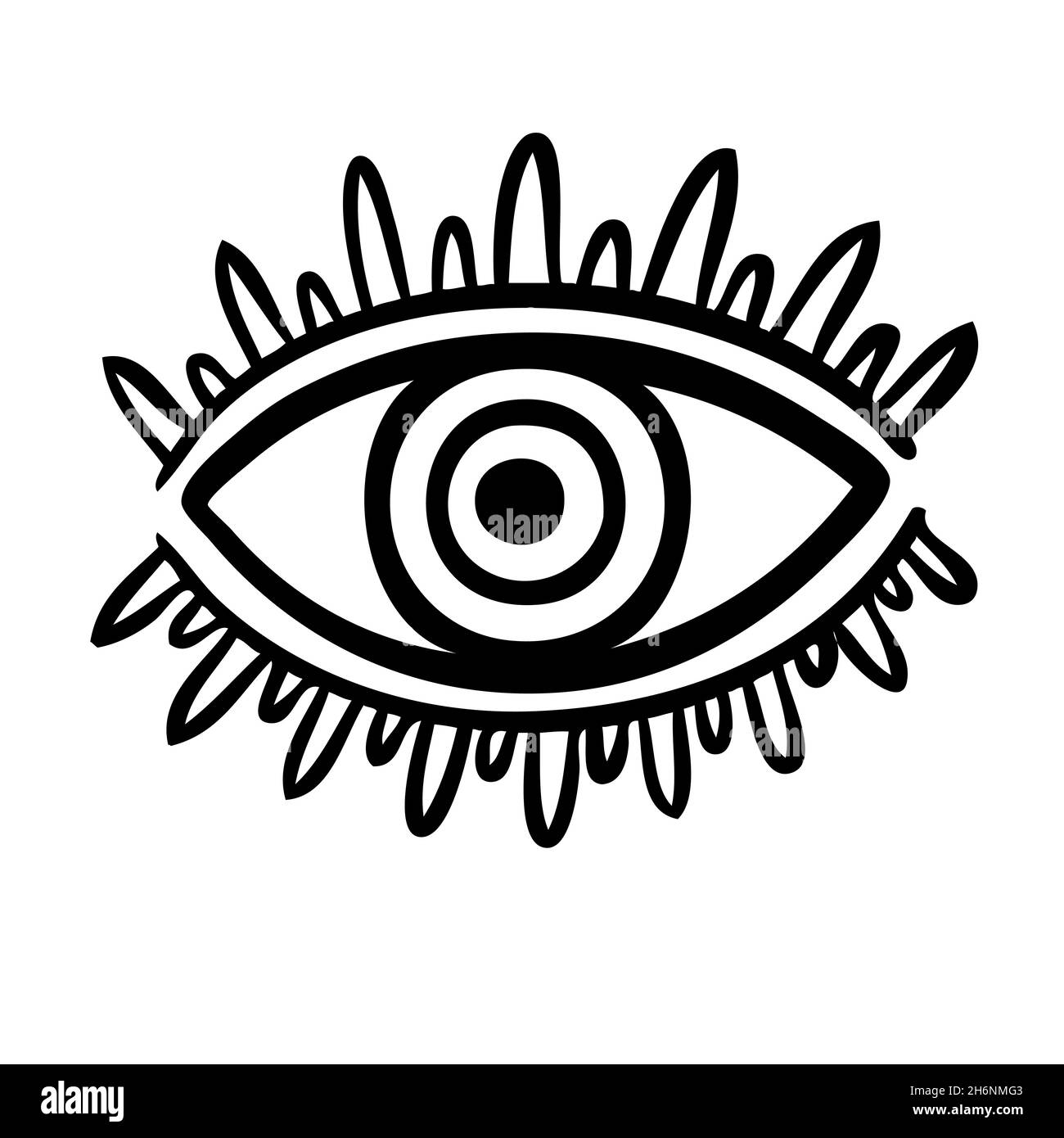 Das böse Auge sieht ein Symbol. Okkultes mystisches Emblem, grafisches Design. Stock Vektor