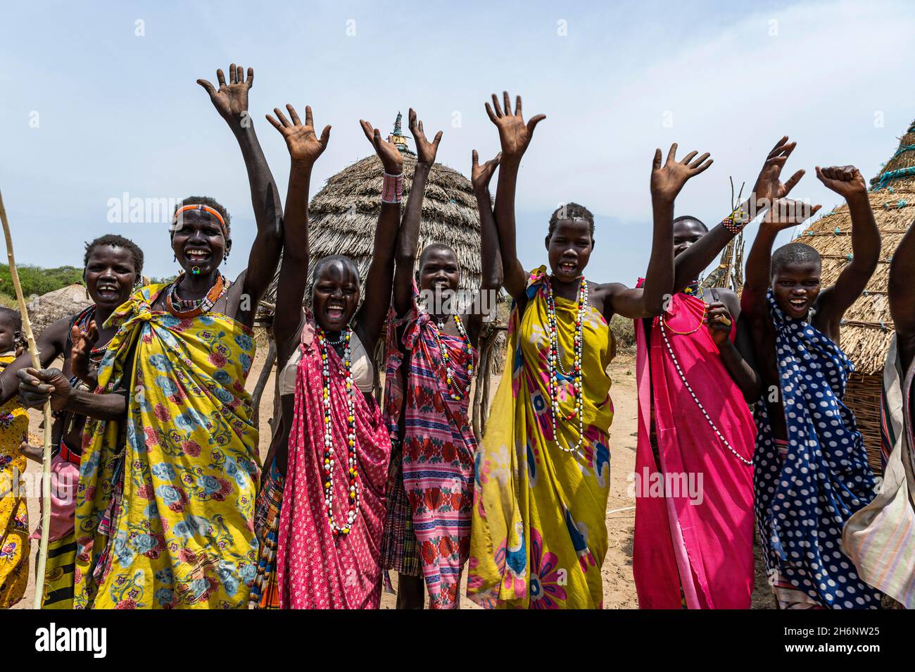 Mädchenwiedervereinigung des Stammes Toposa, Eastern Equatoria, Südsudan Stockfoto