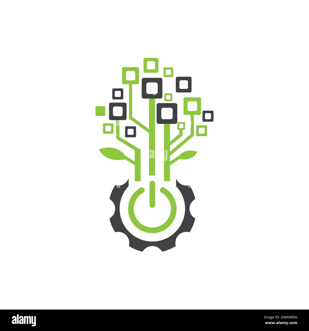 vektor-Design. Logo aus der Kombination von Techno-Logo und Baum-Logo erstellt. Stock Vektor