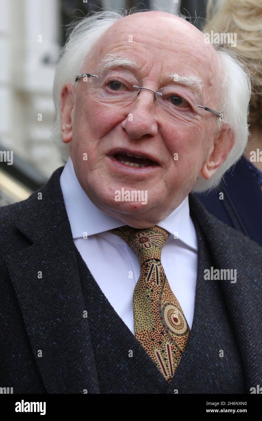 Michael D Higgins, Präsident von Irland, im Mansion House anlässlich der Feierlichkeiten zum 1916-jährigen Bestehen in Dublin. Stockfoto