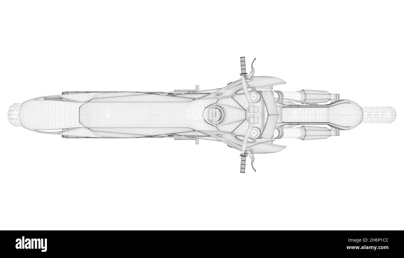 Drahtmodell von Geländeüberfahrt Motorrad aus schwarzen Linien isoliert auf  weißem Hintergrund. Blick von oben. 3D. Vektorgrafik Stock-Vektorgrafik -  Alamy