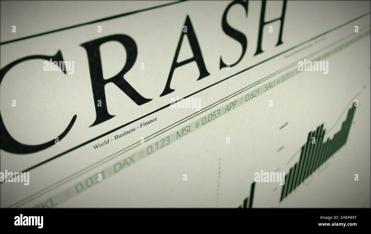Nahaufnahme eines Marktabsturzes Zeitungsartikel Stockfoto