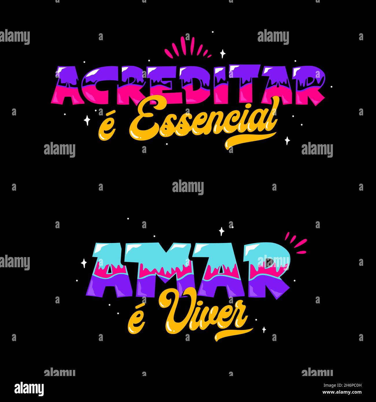 Zwei Raum Comic portugiesische Phrase. Übersetzung aus dem Brasilianischen Portugiesisch: 'Glauben ist wichtig' 'Liebe lebt' Stock Vektor