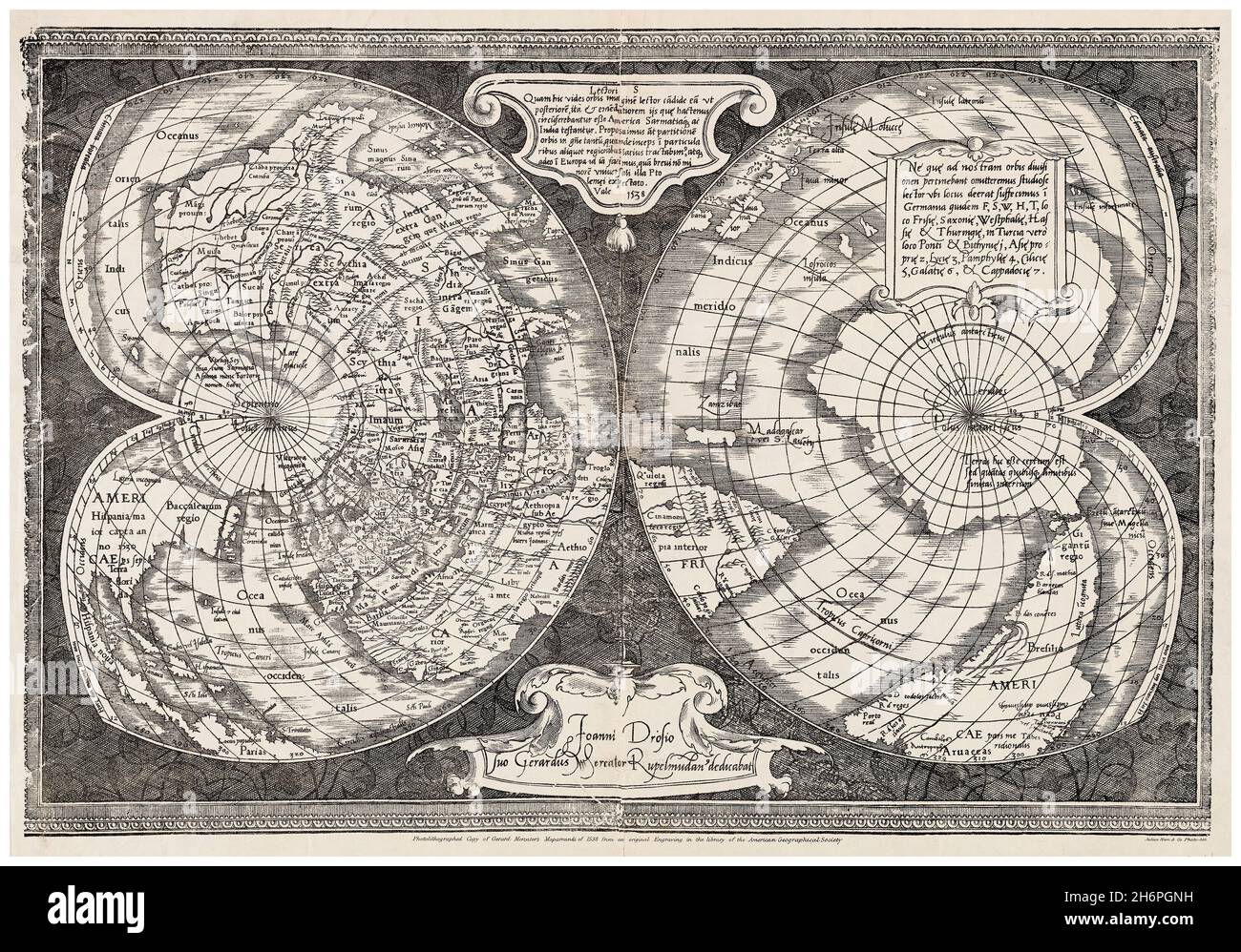 Mapamundi: Weltkarte des 16. Jahrhunderts, Kartographie von Gerard Mercator, 1538 Stockfoto