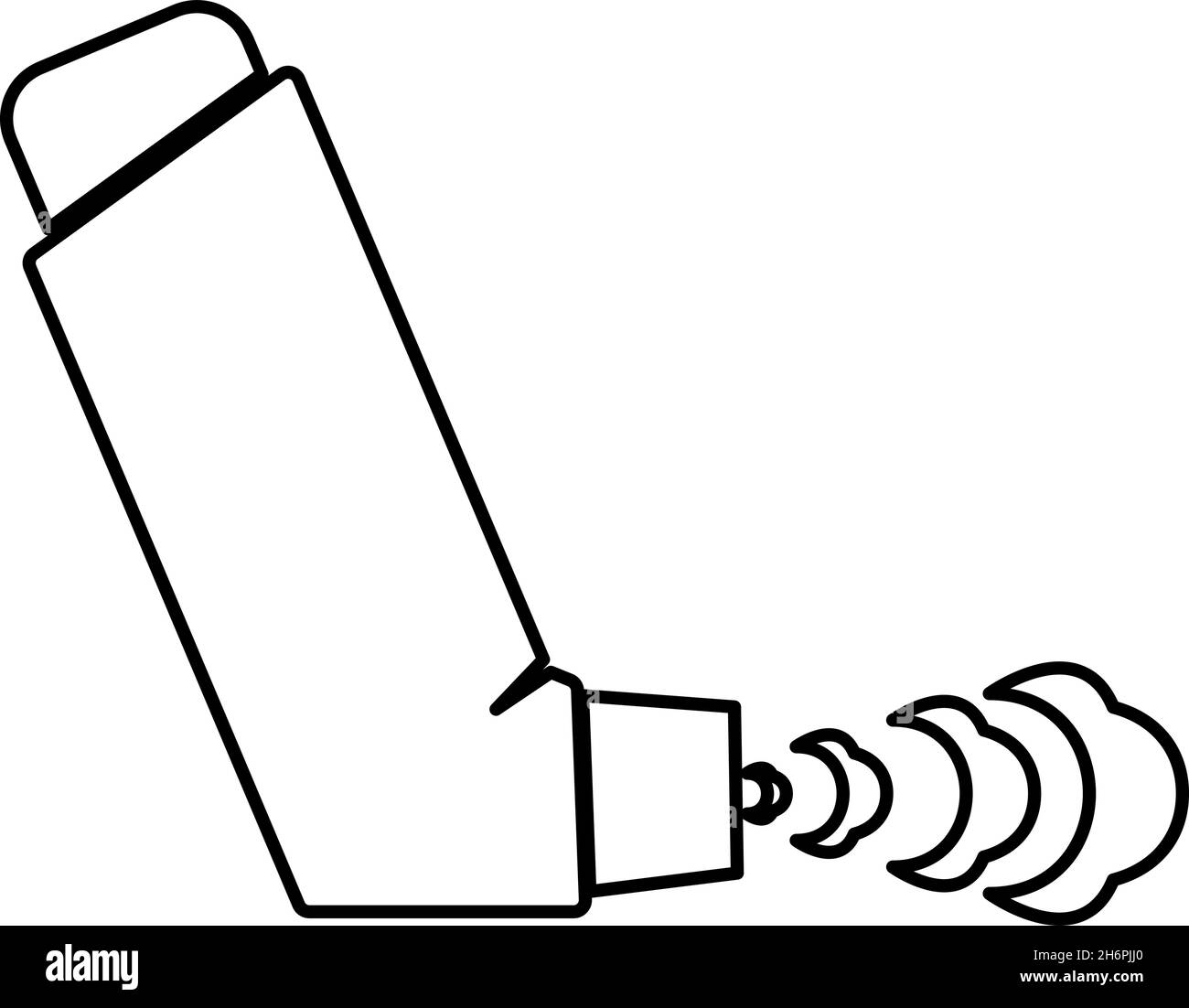 Hand Inhalierspray zur Behandlung Asthma Husten Relief Konzept Inhalation allergische Patienten Kontur Symbol schwarze Farbe Vektor Abbildung flach Stock Vektor