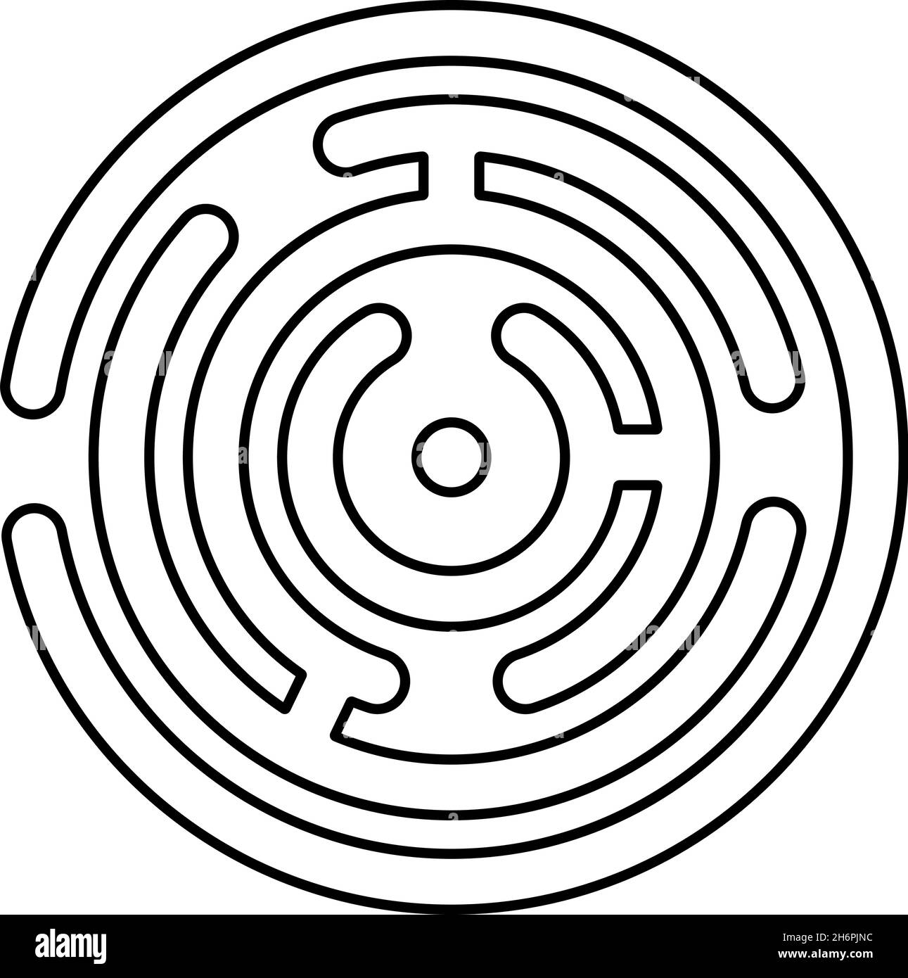 Runde Labyrinth Kontur Umrisssymbol schwarze Farbe Vektor Illustration flache Stil einfaches Bild Stock Vektor
