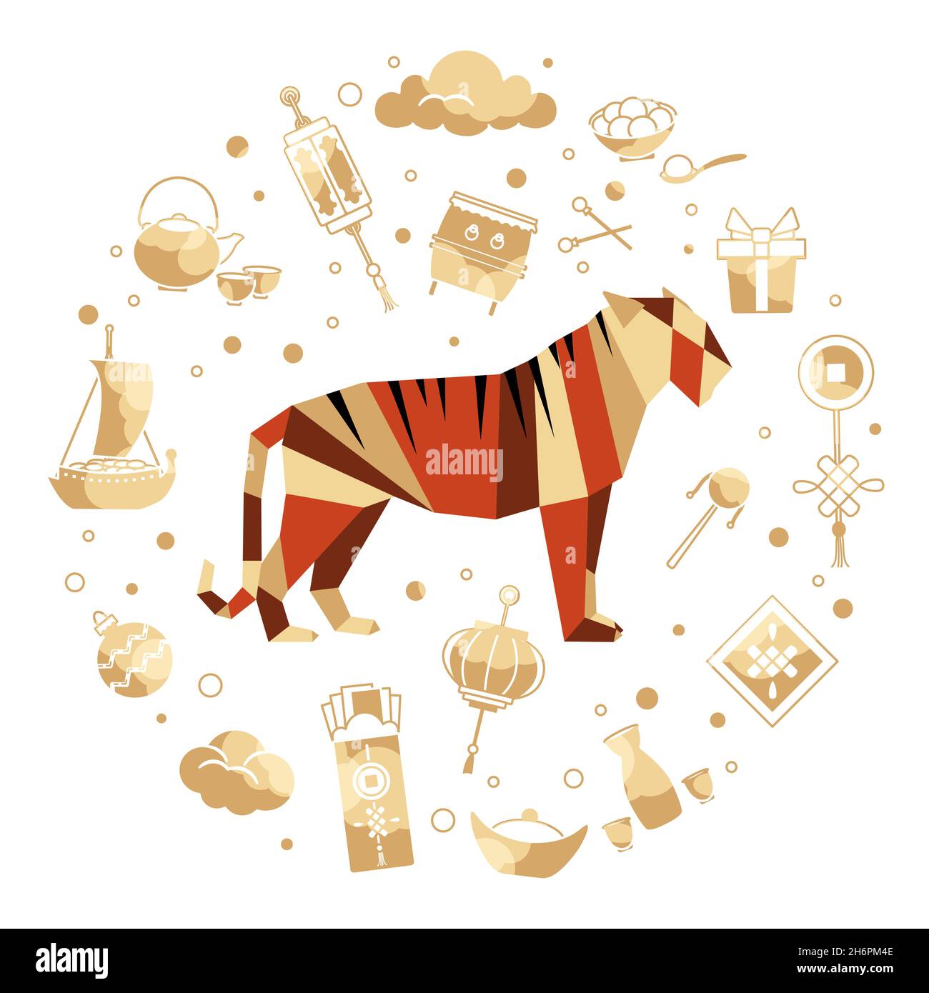 Frohes neues Jahr Vektor-Illustration Origami Tiger jährliche Tier Tierkreis Zeichen Symbol des 2022 chinesischen Kalender Horoskop Festlich China Tradition Urlaub Ein Stock Vektor
