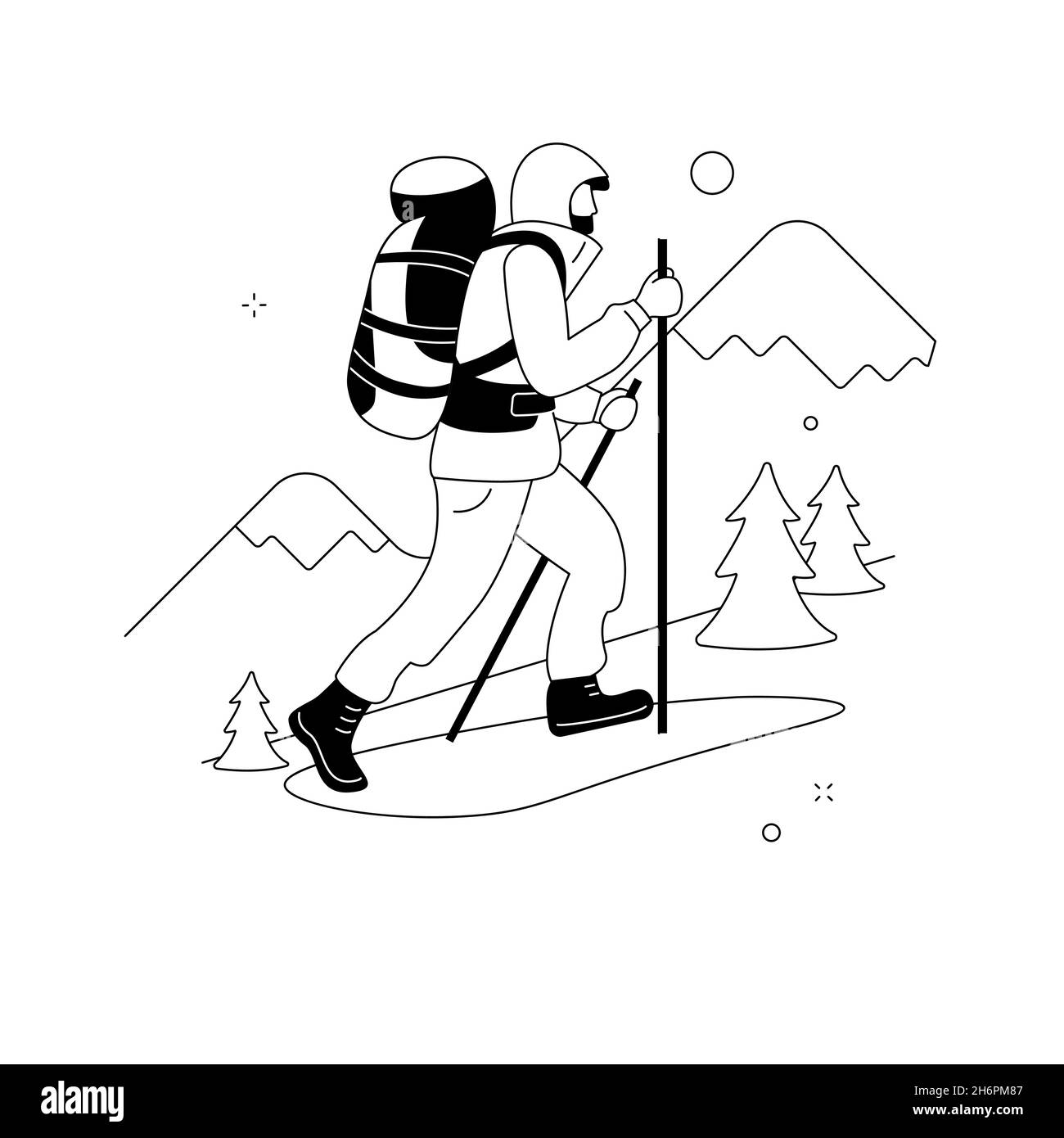 Winter Wandern abstrakte Konzept Vektor Illustration. Stock Vektor
