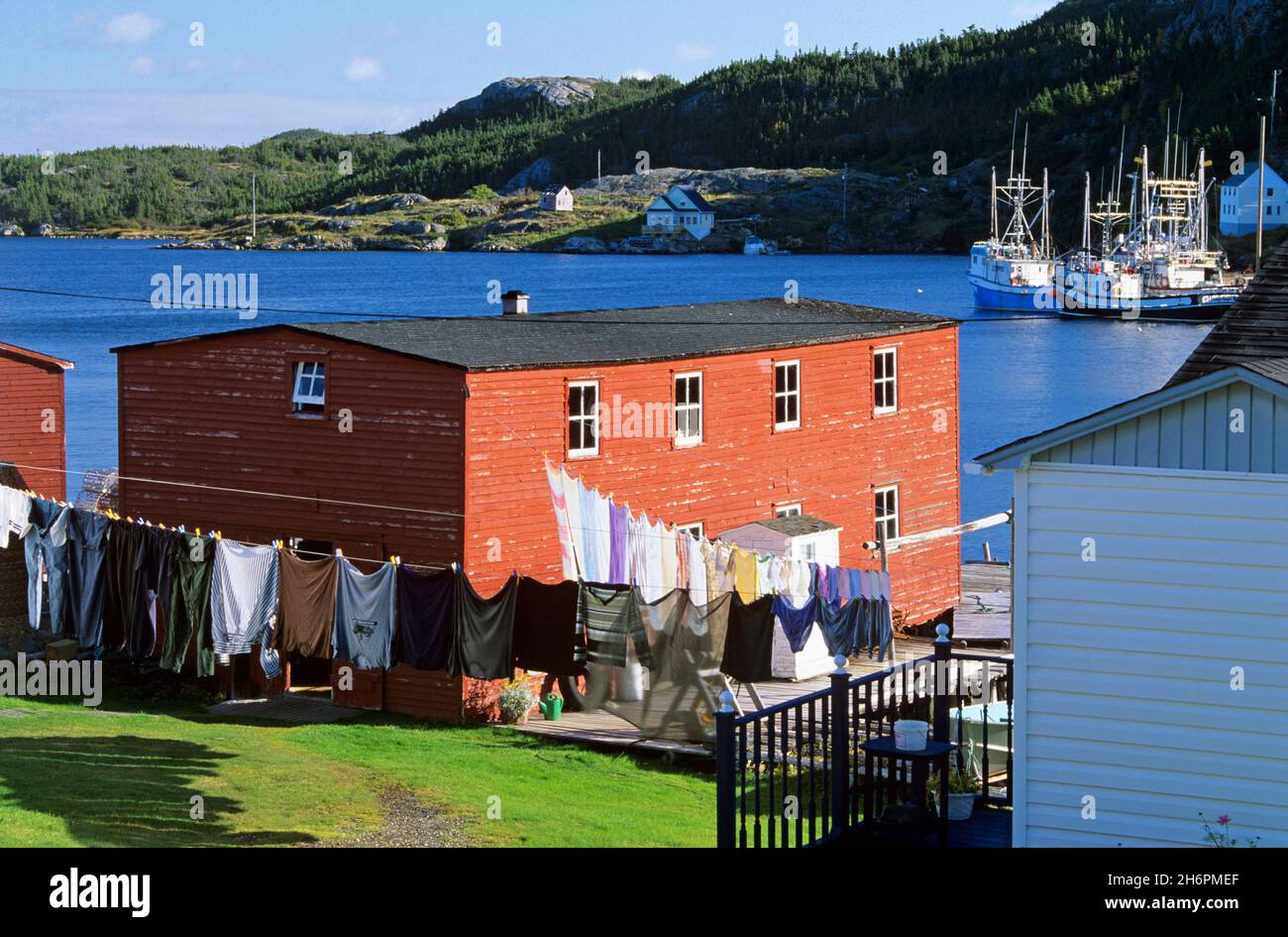Wäschemöglichkeiten an Wäscheleinen, Salvage, Neufundland und Labrador, Kanada Stockfoto