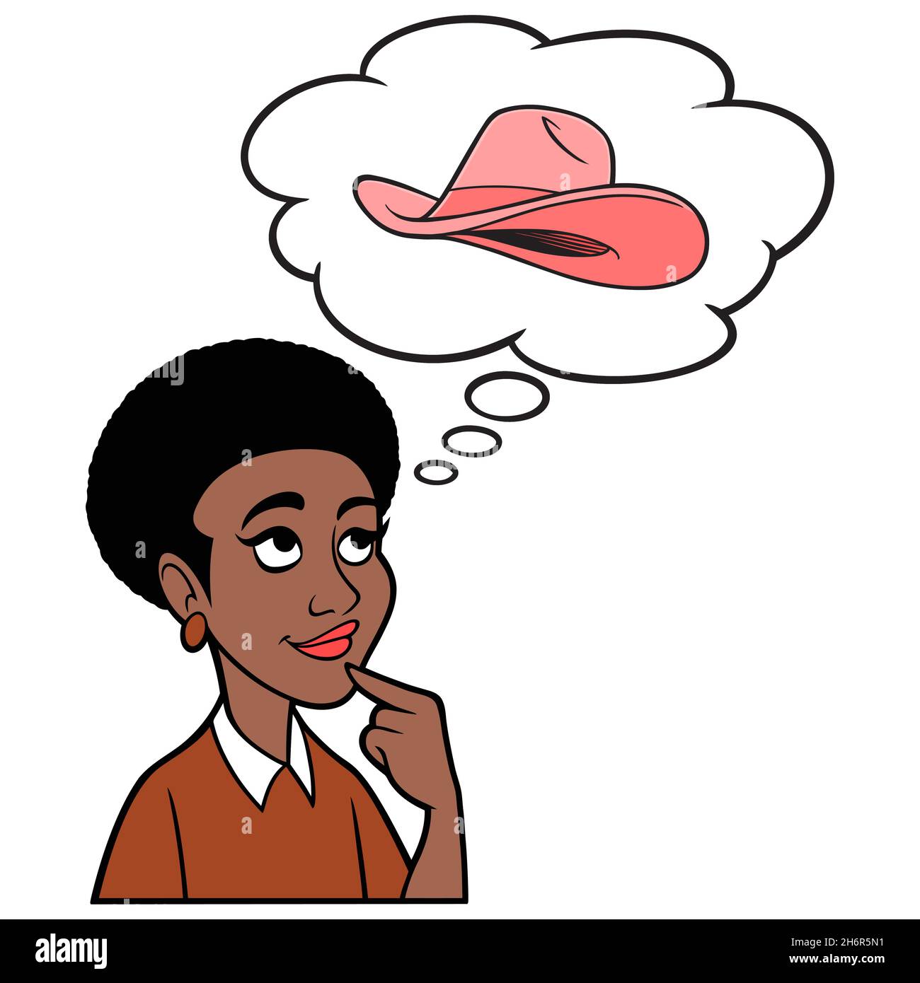 Woman Thinking about a Cowgirl hat - Eine Cartoon-Illustration einer Frau, die an einen Cowgirl-Hut denkt. Stock Vektor