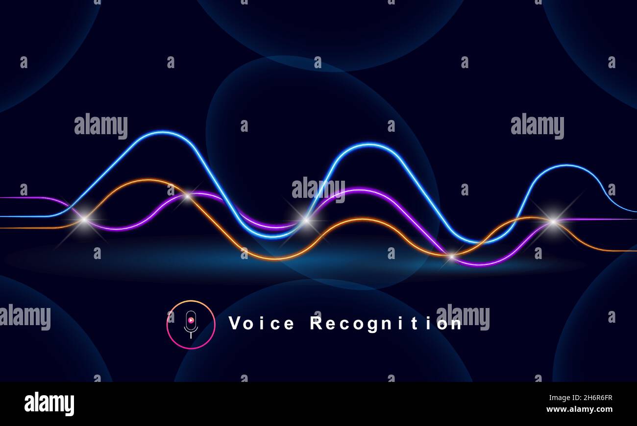 Voice Recognition Colorful Audio Frequency Technology Concept Vector Illustration. Schallwellen-Technologie-Vektor mit Mikrofon-Schild. Stock Vektor