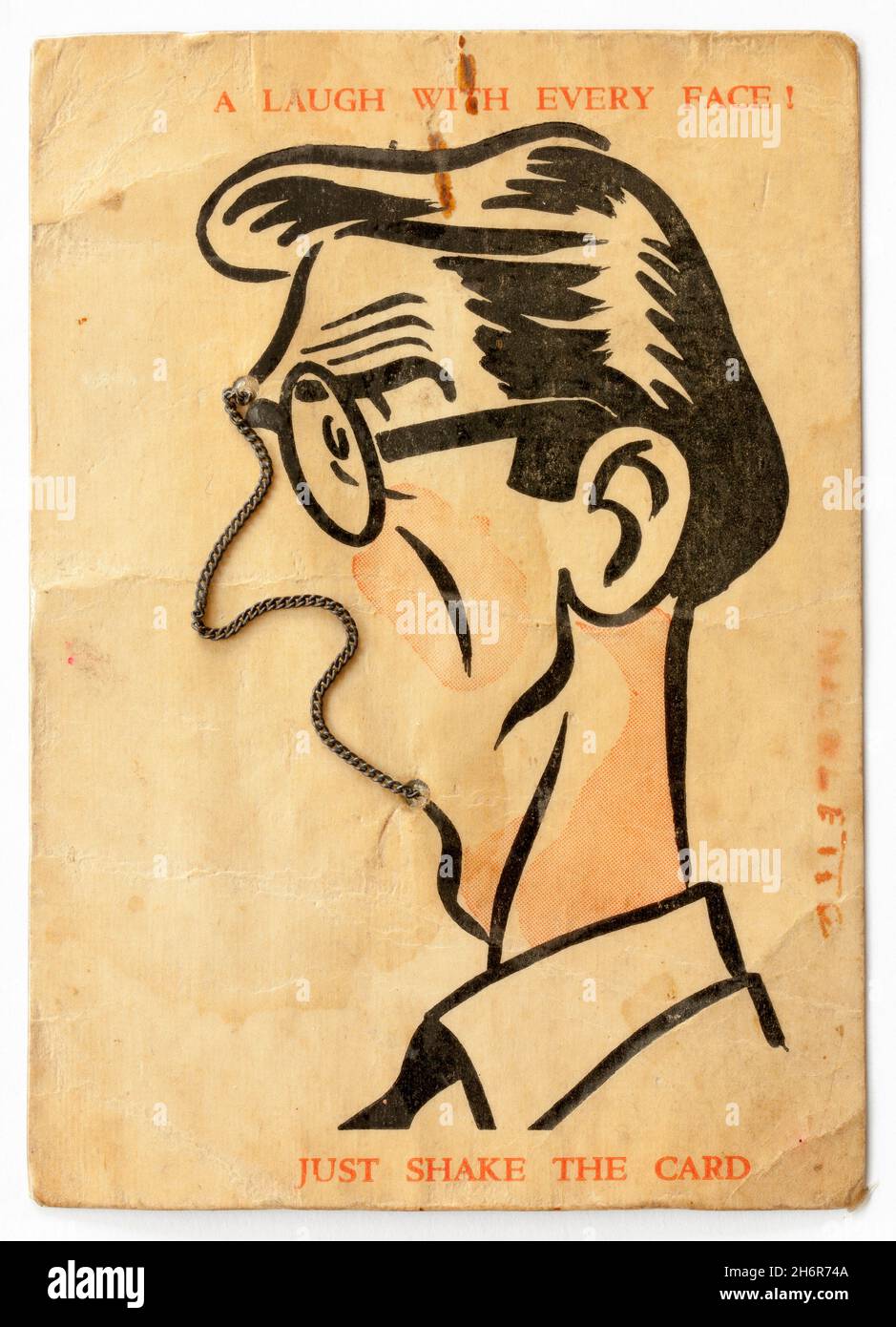 Schütteln Sie die „Chain Comic Picture Portrait“-Karte Stockfoto