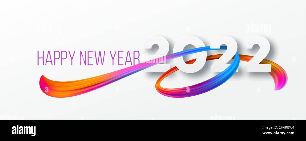 Kalenderkopf 2022 Zahl auf bunten abstrakten Farbe malen Pinselstriche Hintergrund. Frohes neues Jahr 2022 farbenfroher Hintergrund. Vektorgrafik Stock Vektor