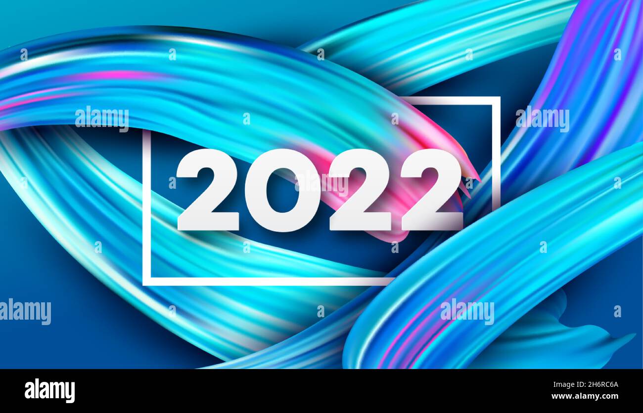 Kalenderkopf 2022 Zahl auf bunten abstrakten Farbe malen Pinselstriche Hintergrund. Frohes neues Jahr 2022 farbenfroher Hintergrund. Vektorgrafik Stock Vektor