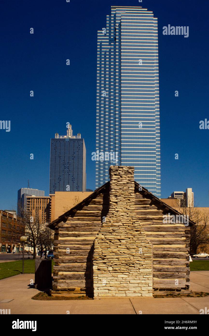 Blockhütten-Pioniere, Texas State Historical Marker in Dallas Stockfoto