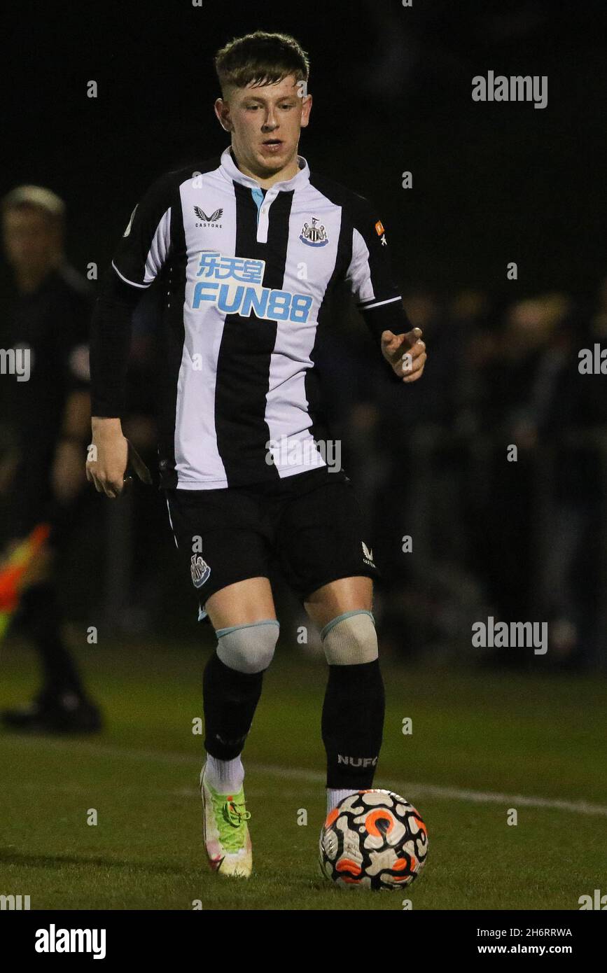 NEWCASTLE UPON TYNE, GROSSBRITANNIEN. 17. NOVEMBER Jay Turner-Cooke von Newcastle United gesehen während des Premier League 2 Cup Spiels zwischen Newcastle United und Huddersfield Town am Mittwoch, den 17. November 2021 im Northumberland FA Headquarters, Whitley Park, Newcastle. (Kredit: Will Matthews | MI News) Kredit: MI News & Sport /Alamy Live News Stockfoto