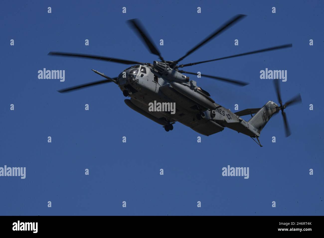 USMC CH-53E Super Hengst on Approach, NAF El Centro, Kalifornien Stockfoto