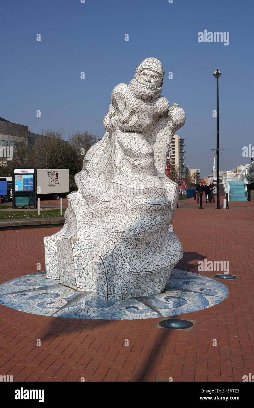 'Captain Scott Memorial' Statue in Cardiff Wales Cardiff Bay Stockfoto